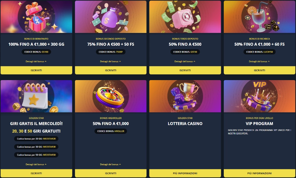 Bonus offerti da GoldenStar Casino