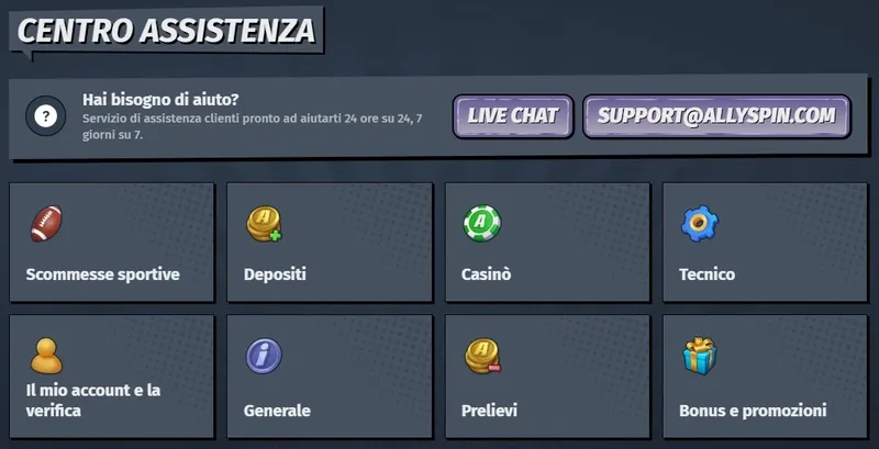 Servizio di assistenza AllySpin Casino