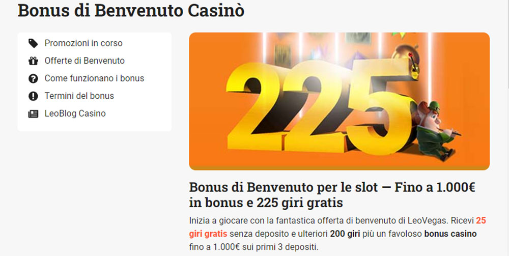 LeoVegas Casino Bonus di benvenuto