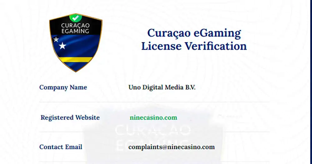 Licenza di NineCasino