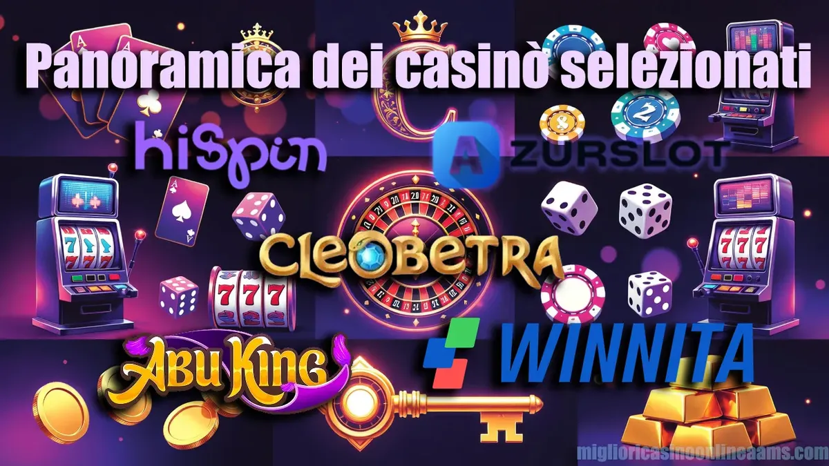 Panoramica dei casinò selezionati: Hispin, Azurslot, Cleobetra, AbuKing e Winnita