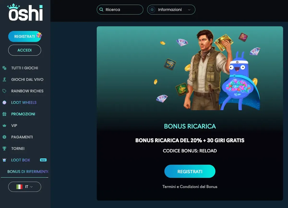 Oshi Casino reload bonus con percentuale sul deposito
