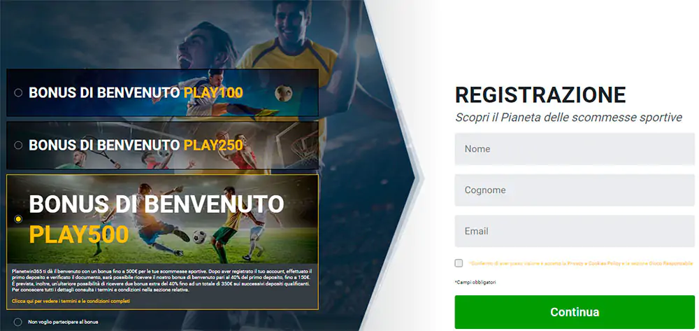 Planetwin365 Casino registrazione