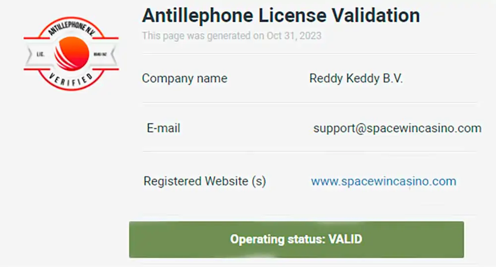 SpaceWin Casinò Licenza