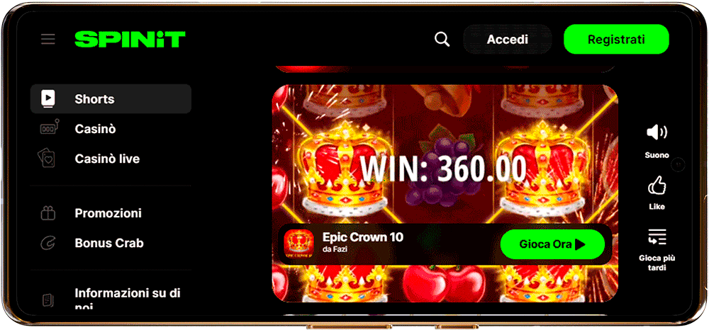 Spinit Casino versione mobile - interfaccia facile da usare e giochi sul tuo smartphone