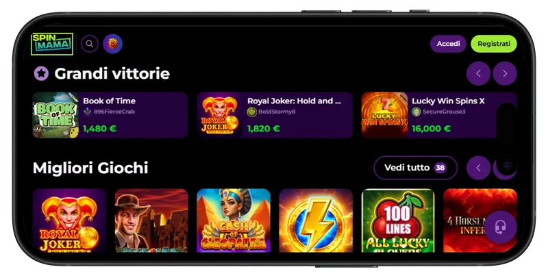 Versione mobile del casinò online Spinmama