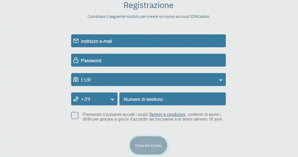 ZenCasino Registrazione